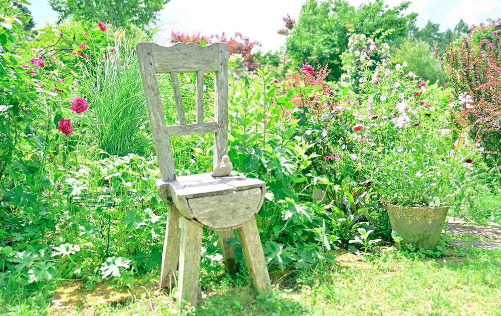 ガーデンに置かれた木製の椅子